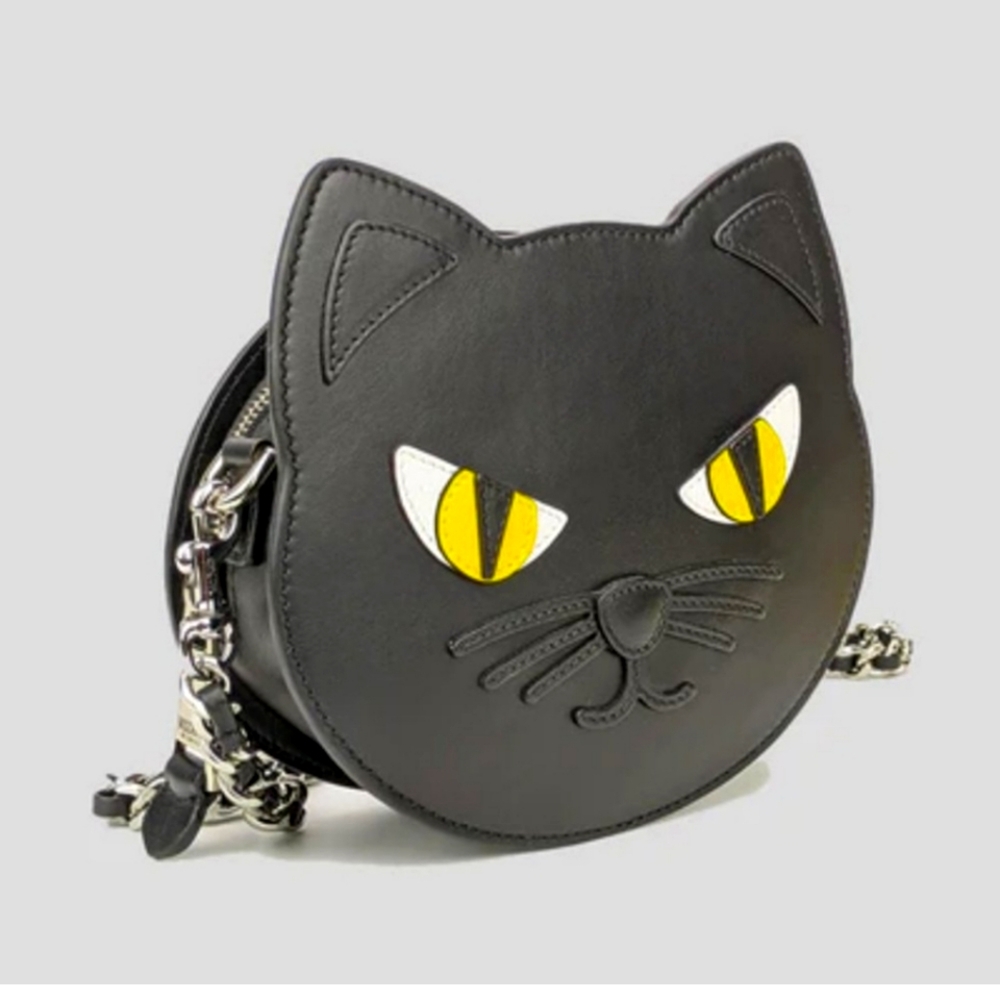 Jeremy Scott BLACK LEATHER CAT CROSSBODY BAG Moschino couture New /dust Bag